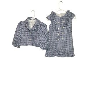 Janie and Jack Kids Navy White Tweed Dress and Matching Jacket Set Size 7 Preppy